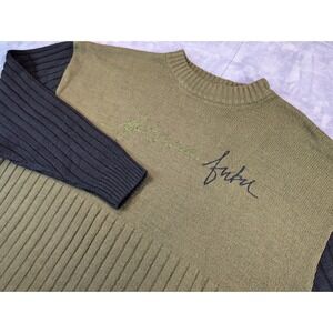 VTG FUBU Platinum Oversized Ribbed Hip Hop Sweater Green Black Men's L Hip Hop